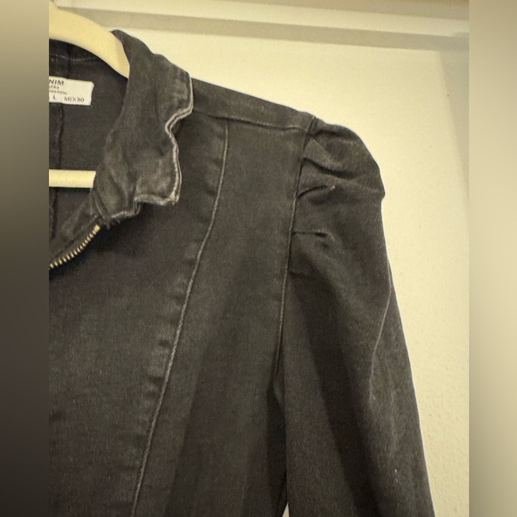 Bershka Black Denim Belted Puff Long Sleeve Dress- Large - Picture 10 of 11